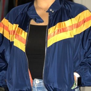 COPY - blue & yellow cropped bomber wind breaker …